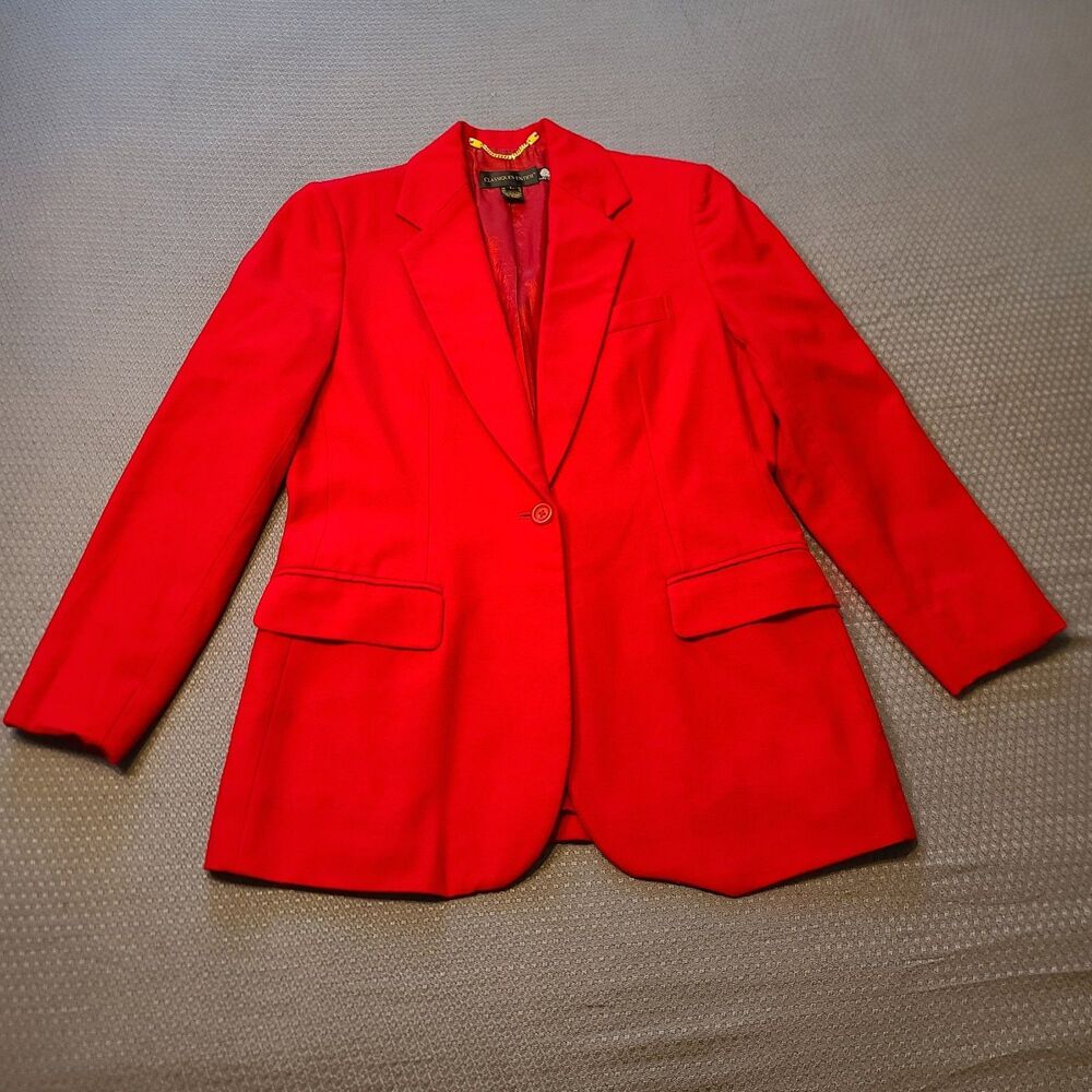 Vintage Classiques Entier Red 100% Pure Wool Pocket Blazer Size L Made in Japan